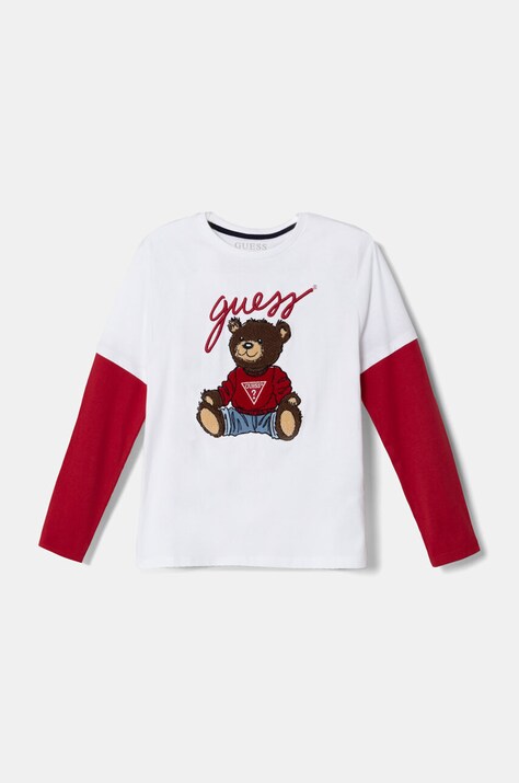 Guess longsleeve din bumbac pentru copii culoarea alb, cu imprimeu, L4BI13 I3Z14