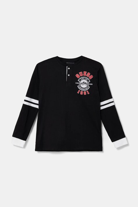 Детска блуза с дълги ръкави Guess в черно с апликация L4BI24 I3Z14