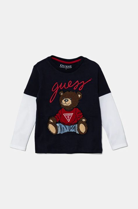 Дитяча бавовняна футболка Guess колір синій з аплікацією N4BI08 I3Z14