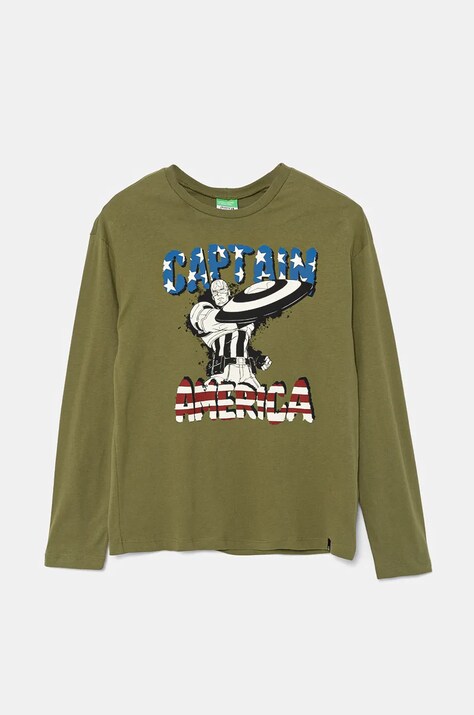 United Colors of Benetton longsleeve bawełniany dziecięcy kolor zielony z nadrukiem 3ATNC10M8