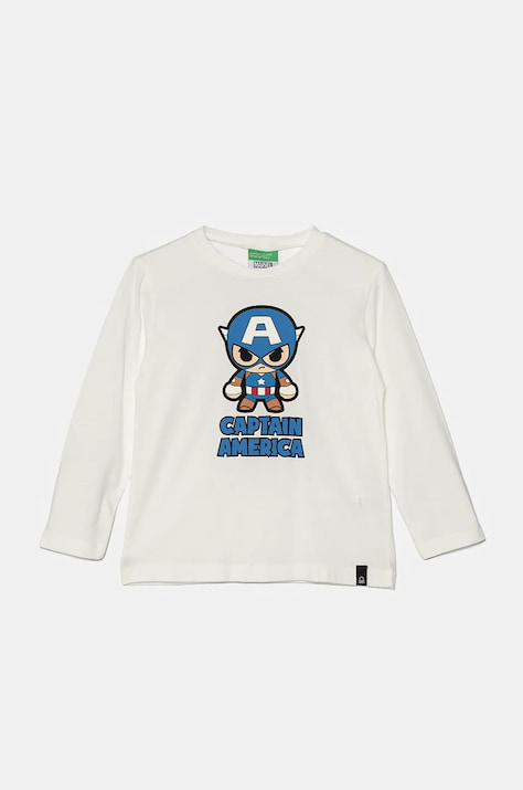 United Colors of Benetton longsleeve din bumbac pentru copii culoarea alb, cu imprimeu, 3ATNG10H9