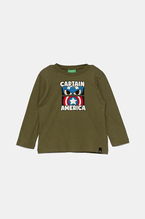 United Colors of Benetton longsleeve din bumbac pentru copii culoarea verde, cu imprimeu, 3ATNG10H9