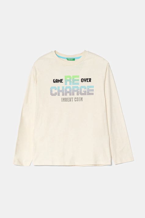 Παιδικό βαμβακερό μακρυμάνικο United Colors of Benetton χρώμα: μπεζ, 3EG9C10M6