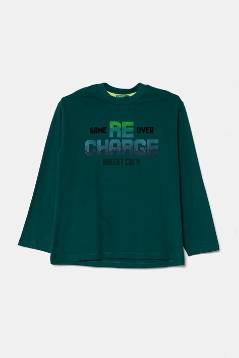 United Colors of Benetton longsleeve bawełniany dziecięcy kolor zielony z nadrukiem 3EG9C10M6