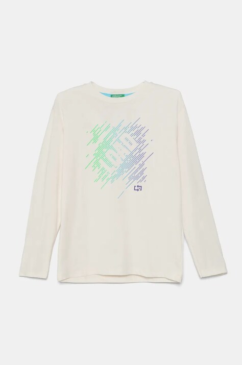 United Colors of Benetton longsleeve copii culoarea bej, cu imprimeu, 3696C10M7