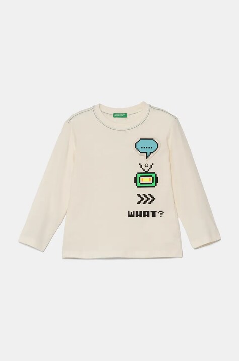 Хлопковый детский лонгслив United Colors of Benetton цвет бежевый с принтом 3ATNG10H5