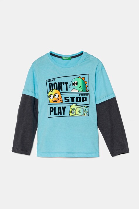 Дитячий лонгслів United Colors of Benetton колір бірюзовий з принтом 3696G10H4