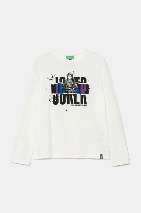 Дитячий бавовняний лонгслів United Colors of Benetton колір білий з принтом 3ATNC10MG