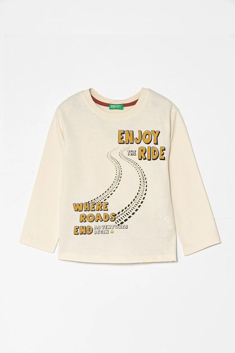 Дитячий бавовняний лонгслів United Colors of Benetton колір бежевий з принтом 3EG9G10GH