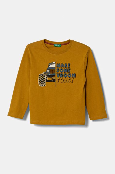 United Colors of Benetton longsleeve bawełniany dziecięcy kolor żółty z nadrukiem 3EG9G10GH