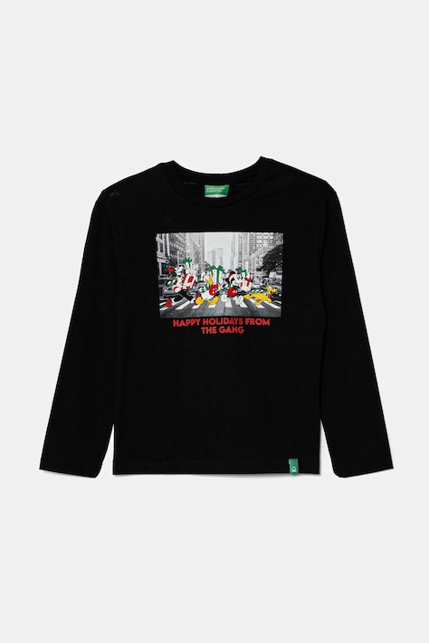 Блуза с дълги ръкави United Colors of Benetton в черно с принт 3ATNC10LE