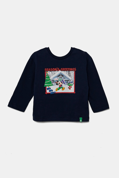 Dječja pamučna majica dugih rukava United Colors of Benetton boja: tamno plava, s tiskom, 3ATNG10GP