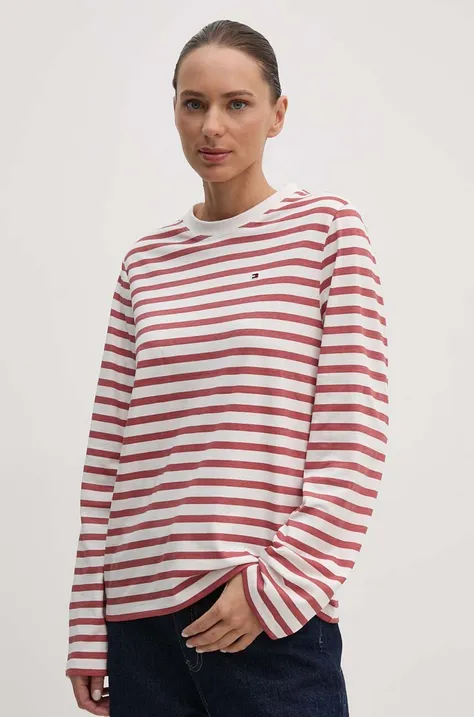Βαμβακερή μπλούζα με μακριά μανίκια Tommy Hilfiger χρώμα: κόκκινο, WW0WW42324