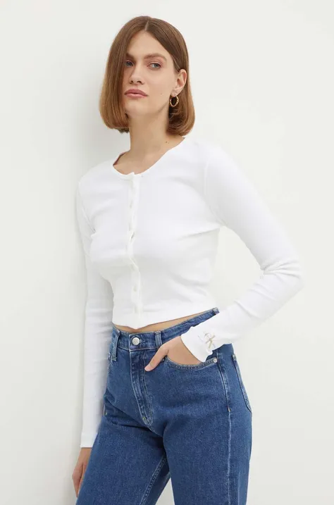 Calvin Klein Jeans cardigan femei, culoarea alb, light, J20J224057