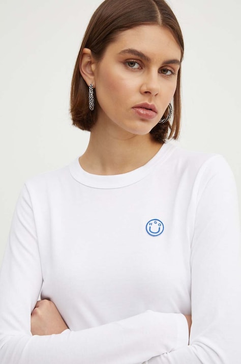 Hugo Blue longsleeve din bumbac culoarea alb, 50520316