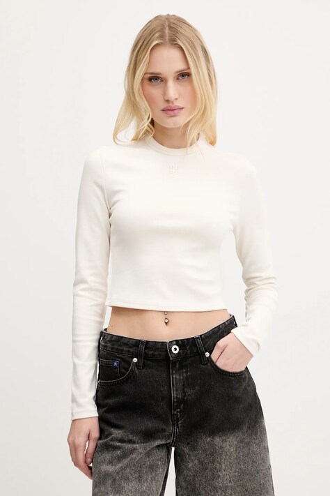 HUGO longsleeve damski kolor beżowy 50518378