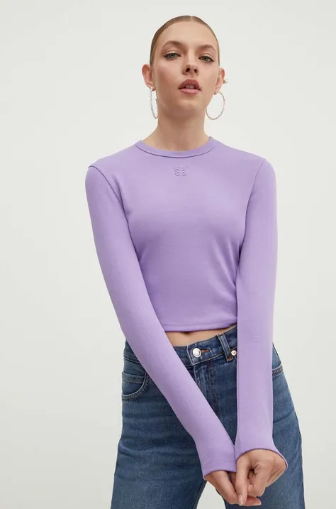 Tričko s dlhým rukávom HUGO dámske, fialová farba, 50518378