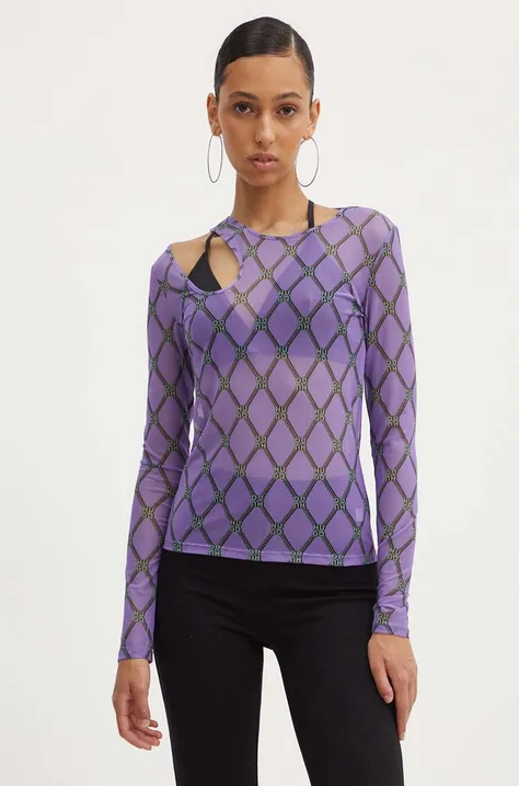 Majica z dolgimi rokavi HUGO ženska, vijolična barva, 50518545