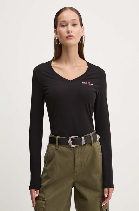 Guess Jeans longsleeve femei, culoarea negru, W4YI21 J1314