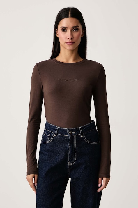 Guess Jeans Longsleeve damski bawełniany z elastanem brązowy W4YI22 J1314