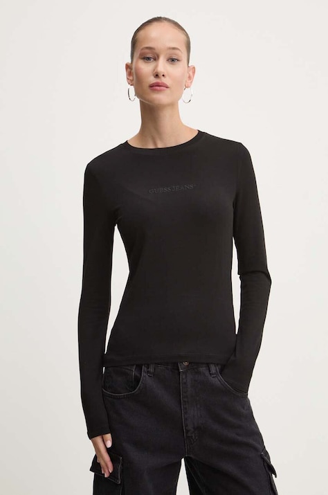 Majica dugih rukava Guess Jeans za žene, boja: crna, W4YI22 J1314
