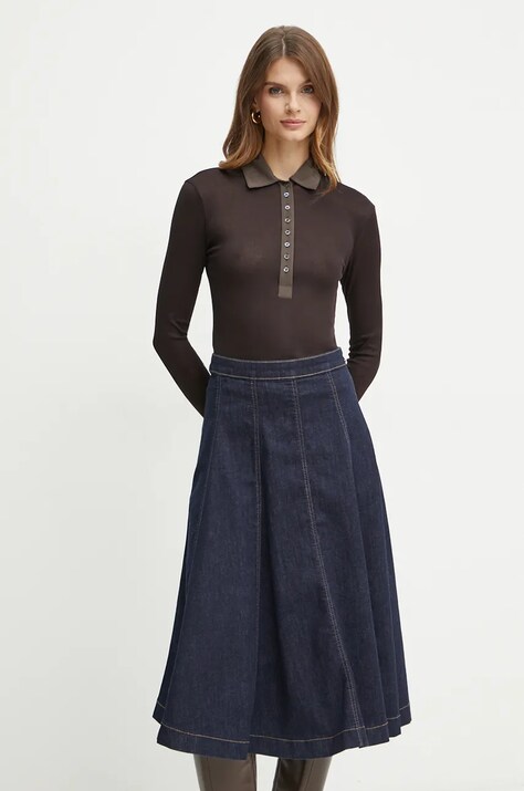 Pinko longsleeve din bumbac culoarea maro, 104225 A24T