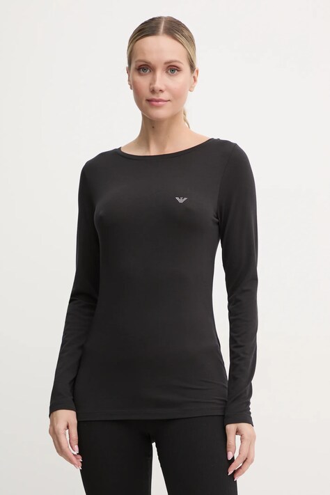 Emporio Armani Underwear bluză cu mânecă lungă cu amestec de lână culoarea negru, 164632 4F224