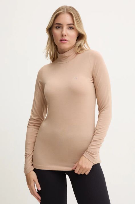 Emporio Armani Underwear bluză cu mânecă lungă cu amestec de lână culoarea maro, cu turtleneck, 164633 4F224