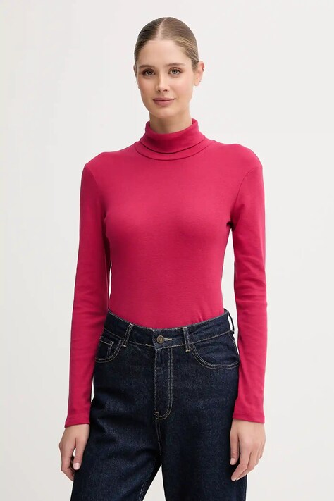 United Colors of Benetton longsleeve bawełniany kolor różowy z golfem 3GA2E2224