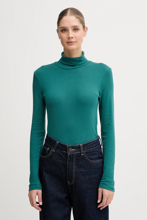 United Colors of Benetton longsleeve bawełniany kolor zielony z golfem 3GA2E2224