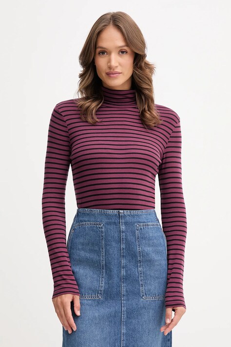 United Colors of Benetton longsleeve bawełniany kolor fioletowy z golfem 30YSE2225