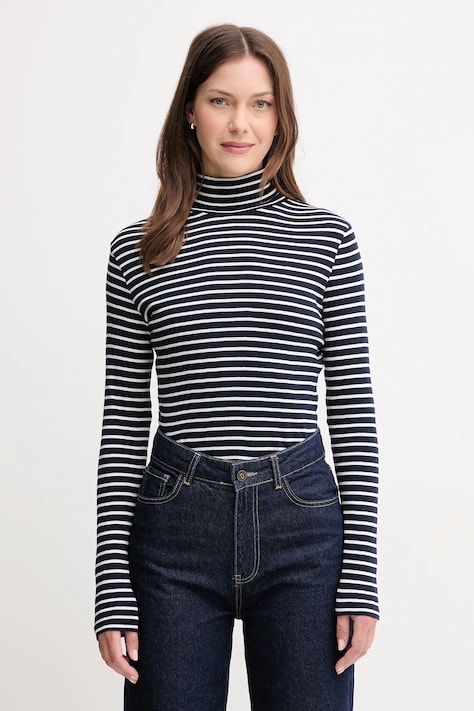 United Colors of Benetton longsleeve din bumbac cu guler, 30YSE2225