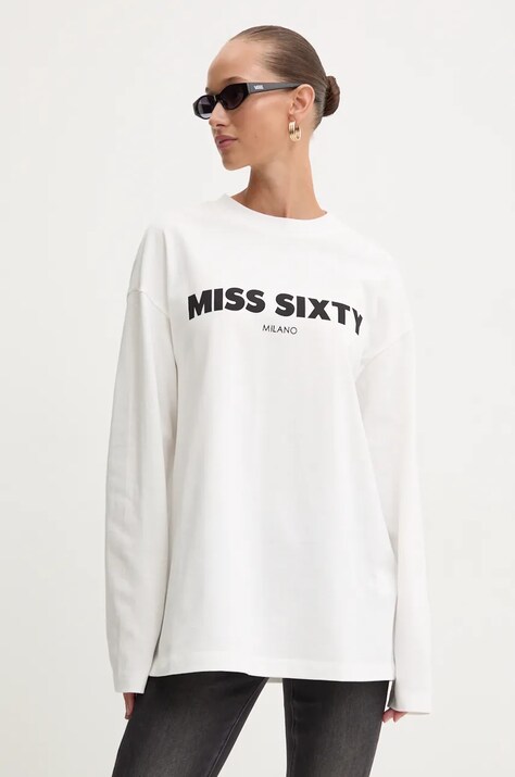 Miss Sixty longsleeve din bumbac culoarea alb, 6L3SJ3770000