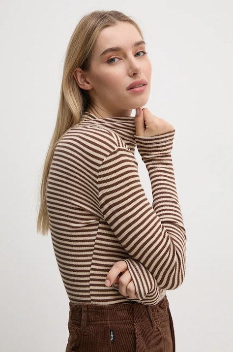 Хлопковый лонгслив Pepe Jeans ELIF цвет бежевый с полугольфом PL505946
