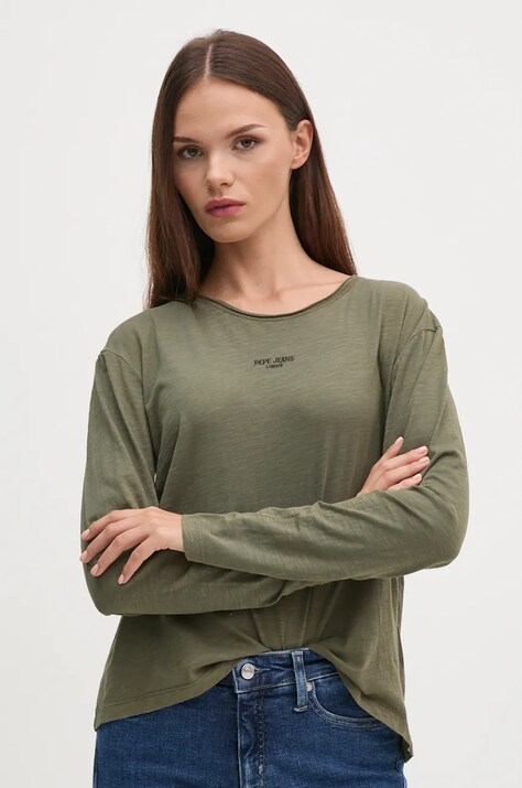 Pepe Jeans longsleeve din bumbac FLOREN culoarea verde, PL505954
