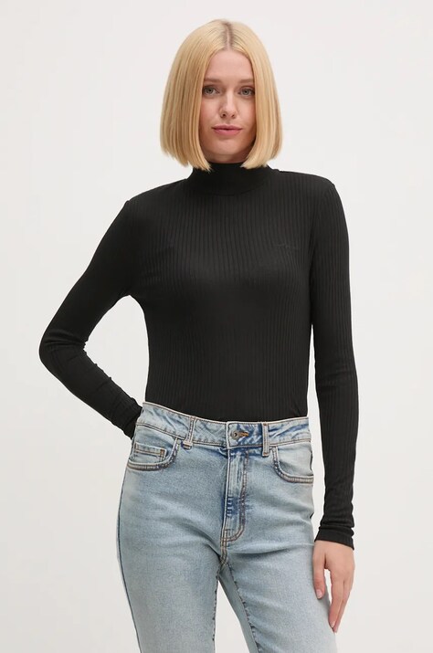 Лонгслив Pepe Jeans FLORY женский цвет чёрный с гольфом PL505978