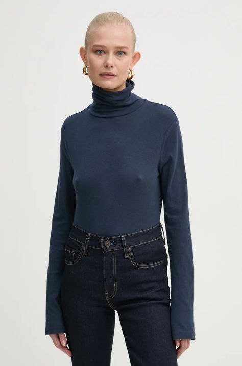 Marc O'Polo tricou DENIM femei, culoarea albastru marin, cu turtleneck, 5000005193