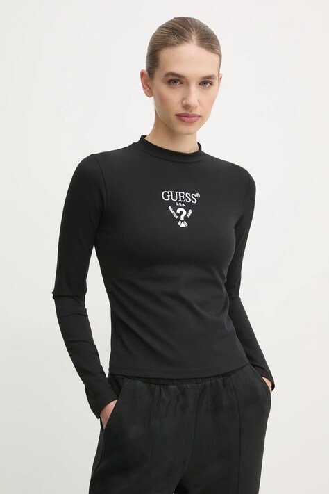 Tričko s dlouhým rukávem Guess COLETTE černá barva, V4YI23 KCDH1
