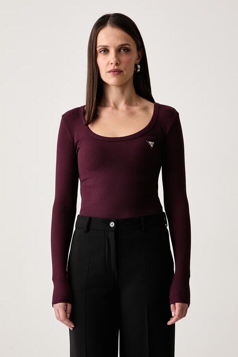 Guess Longsleeve damski z bawełną bordowy V4BP07 K8RT2