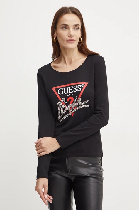 Guess longsleeve din bumbac culoarea negru, W4BI21 I3Z14