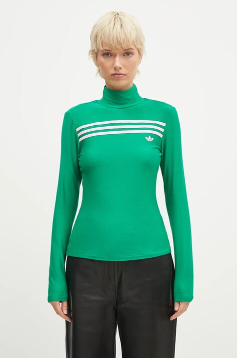 Блуза с дълги ръкави adidas Originals Longsleeve 3S Tee в зелено с ниско поло JN8314