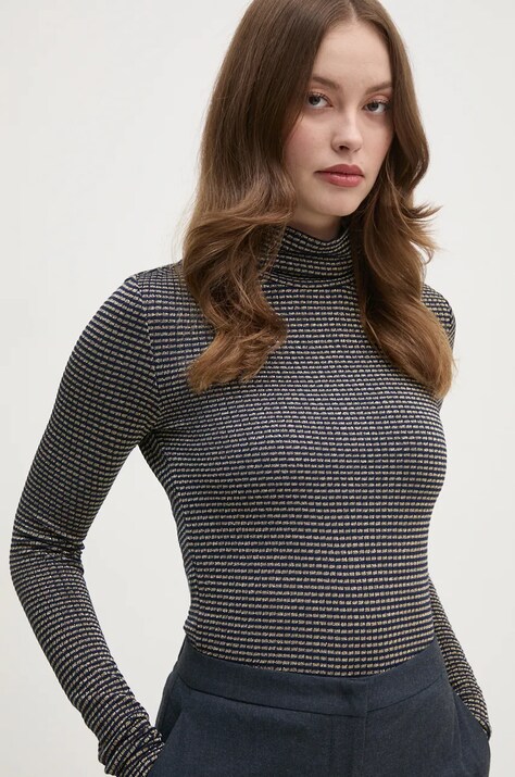 Tommy Hilfiger longsleeve femei, culoarea albastru marin, cu guler, WW0WW42905