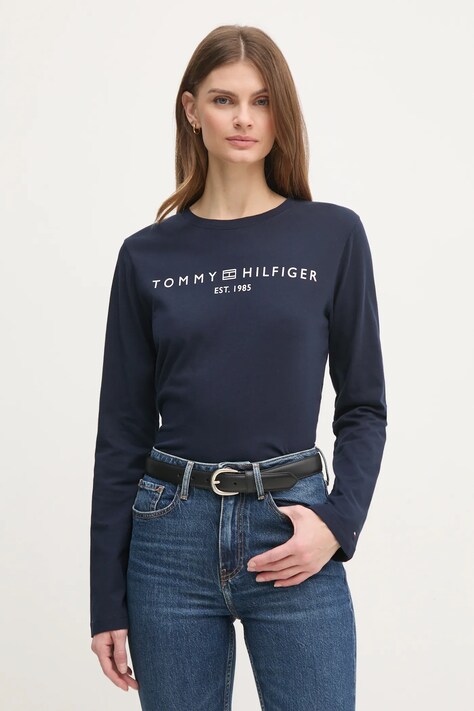 Tommy Hilfiger longsleeve din bumbac culoarea bleumarin, WW0WW43620