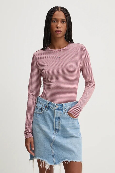 Tommy Jeans longsleeve femei, culoarea rosu, DW0DW19043