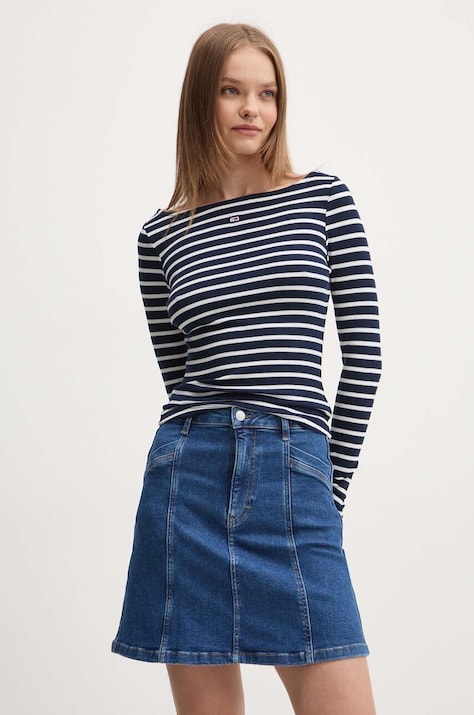 Tommy Jeans longsleeve femei, culoarea albastru marin, DW0DW19817