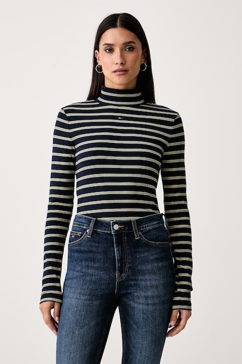 Tommy Jeans Tričko s dlhým rukávom dámske bavlnené tmavomodré DW0DW19830