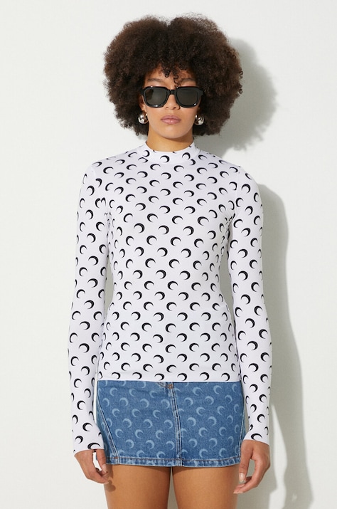 Marine Serre camicia a maniche lunghe Moon Printed Jersey Second Skin Highneck Top donna colore bianco WTS005A