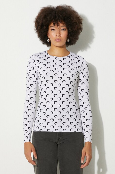Majica dugih rukava Marine Serre Moon Printed Jersey Second Skin Crewneck Top za žene, boja: bijela, WTS006A
