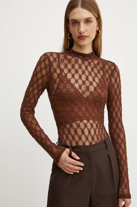 Bardot bluza ADONI femei, culoarea maro, modelator, 59473TB