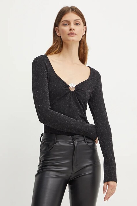 Karl Lagerfeld longsleeve femei, culoarea negru, 246W1712